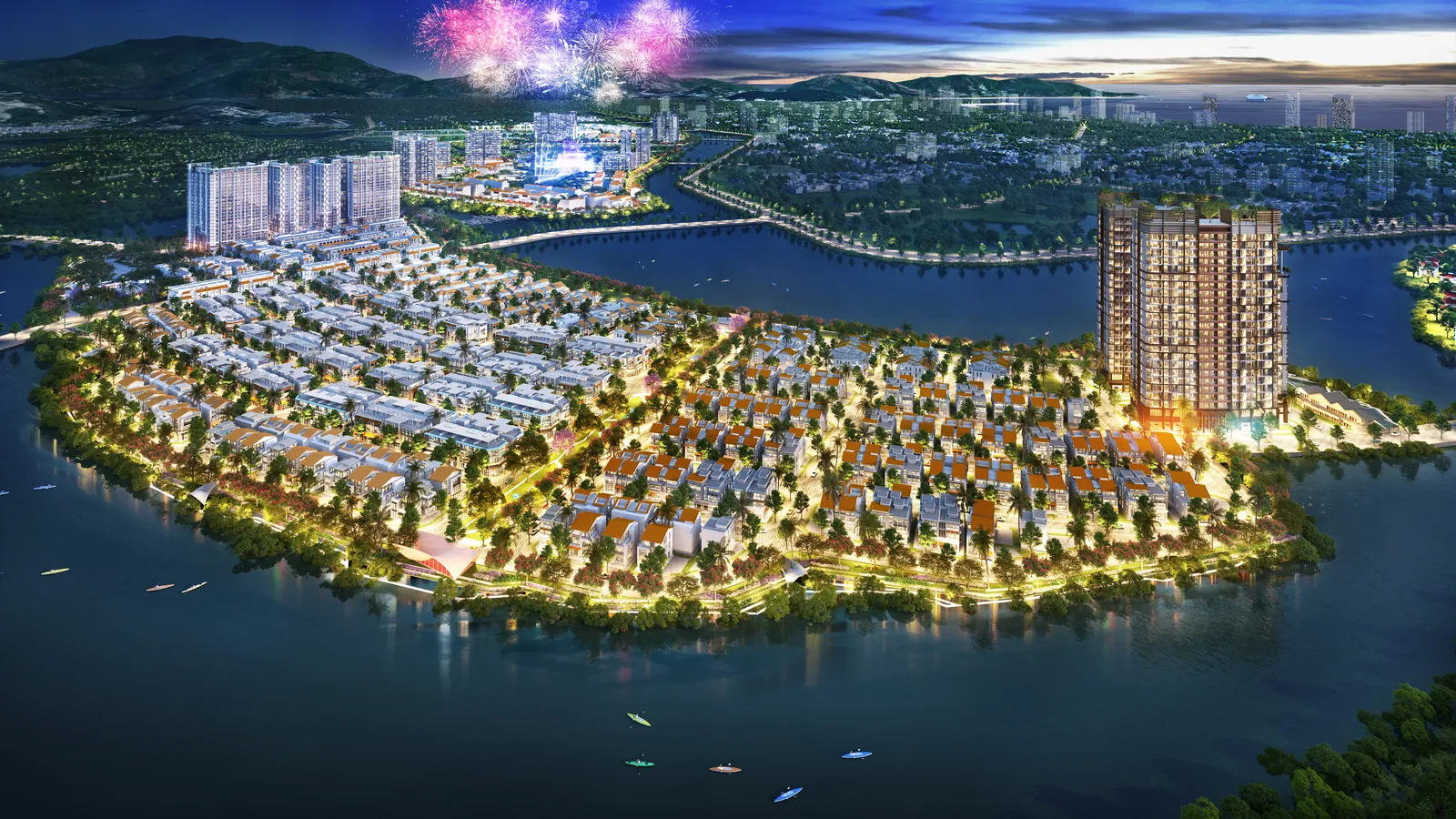 Toàn cảnh 3 đảo Charmora City nhìn từ Đảo Nam