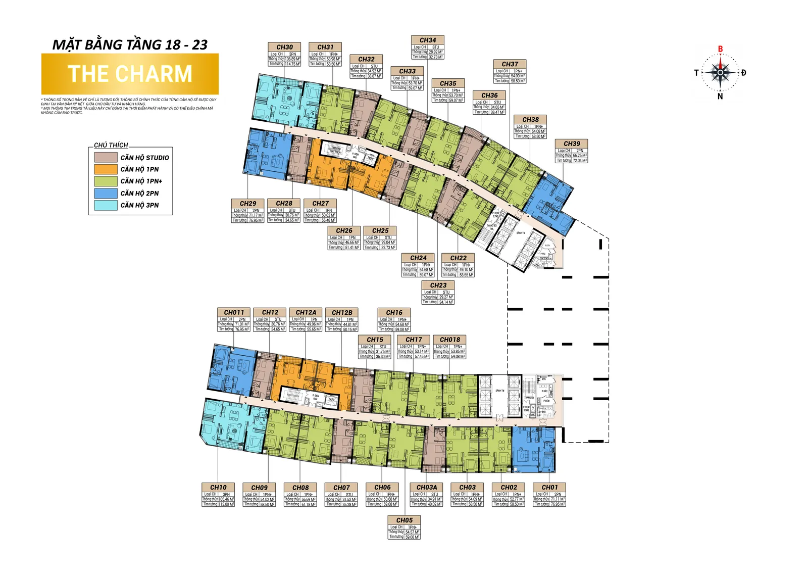 Mặt bằng tầng 18-23 tòa The Charm Charmora City
