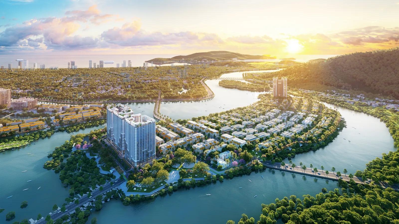 Cụm căn hộ The Onsen Charmora City nhìn từ Đảo Nam